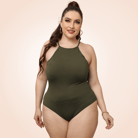 CurvyPower | Be You ! Army Green / L Plus Size Sleeveless Halter Shapewear Bodysuit