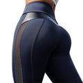CurvyPower | Be You ! Blue / S Butt Lifting High waist Fitness Gym Leggings With Mesh And PU Leather Patchwork