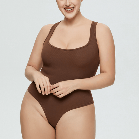 CurvyPower | UK bodysuit Women's Sexy Sleeveless Ribbed Round Neck Sculpting Thong Shapewear Bodysuit