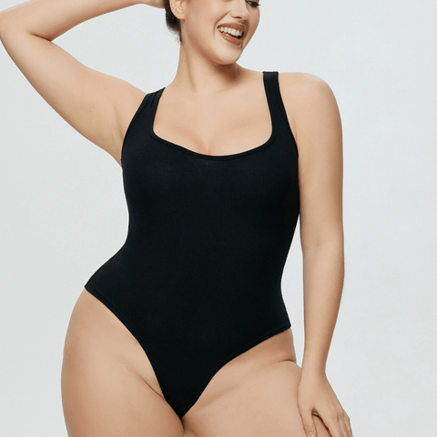 CurvyPower | UK bodysuit Women's Sexy Sleeveless Ribbed Round Neck Sculpting Thong Shapewear Bodysuit