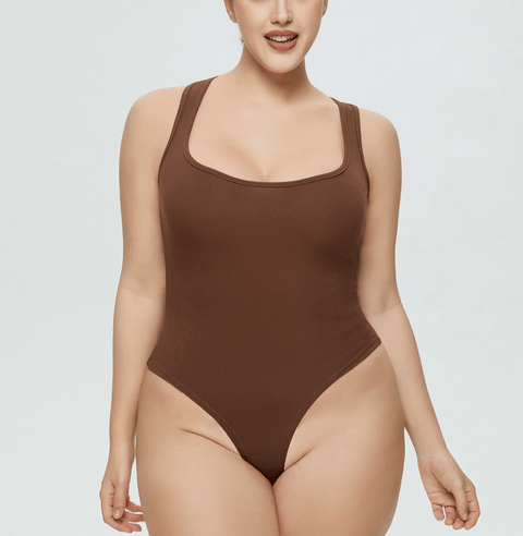 CurvyPower | UK bodysuit Women's Sexy Sleeveless Ribbed Round Neck Sculpting Thong Shapewear Bodysuit