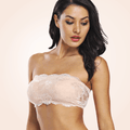 CurvyPower | Be You ! Bras S / Beige Invisible Bandeau Floral Lace Tube Strapless Padded Bra