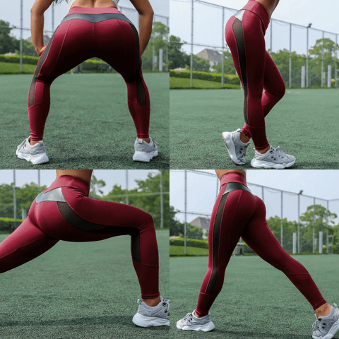 CurvyPower | Be You ! Butt Lifting High waist Fitness Gym Leggings With Mesh And PU Leather Patchwork
