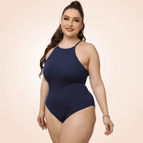 CurvyPower | Be You ! Dark Blue / L Plus Size Sleeveless Halter Shapewear Bodysuit
