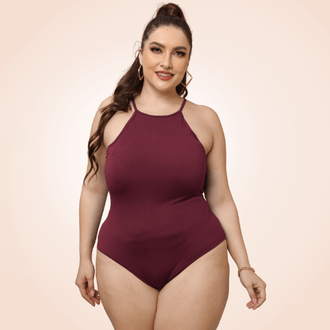 CurvyPower | Be You ! Maroon / L Plus Size Sleeveless Halter Shapewear Bodysuit