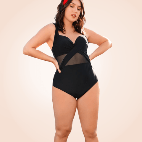 CurvyPower | Be You ! Plus Contrast Mesh Underwire One Piece Swimsuit