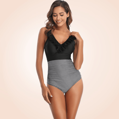 CurvyPower | Be You ! Retro Front Criss-cross Ruffle One Piece Swimsuit