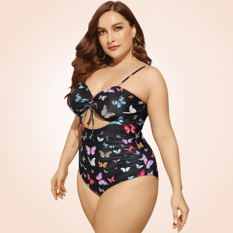 CurvyPower | Be You ! Swimwear 2XL Plus Size Butterfly Print Rib One Piece Swimwear