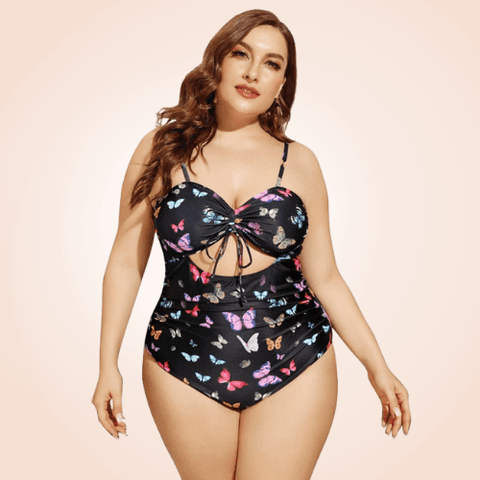 CurvyPower | Be You ! Swimwear 4XL Plus Size Butterfly Print Rib One Piece Swimwear