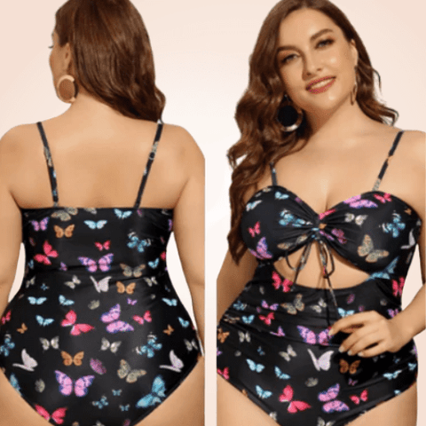 CurvyPower | Be You ! Swimwear Plus Size Butterfly Print Rib One Piece Swimwear