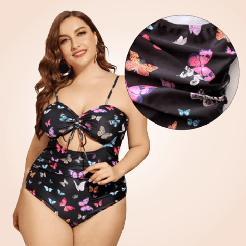 CurvyPower | Be You ! Swimwear Plus Size Butterfly Print Rib One Piece Swimwear
