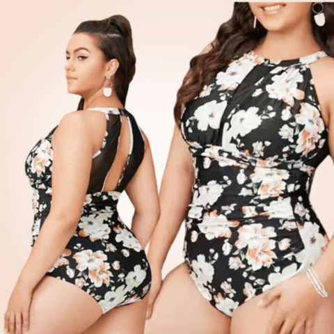 CurvyPower | Be You ! Swimwear Plus Size Contrast Mesh One Piece Floral Swimwear