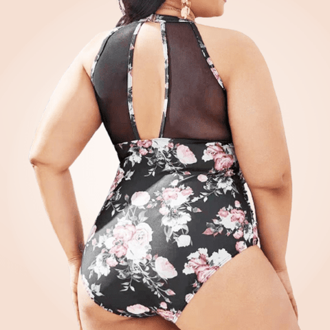 CurvyPower | Be You ! Swimwear Plus Size Contrast Mesh One Piece Floral Swimwear