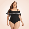 CurvyPower | Be You ! Swimwear Plus Size Ruffle Trim Off-Shoulder Striped Flounce One Piece Swimsuit