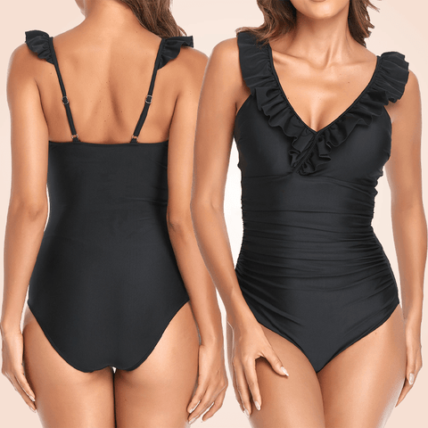 CurvyPower | Be You ! Swimwear Retro Front Criss-cross Ruffle One Piece Swimsuit