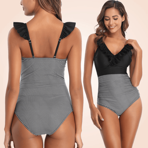 CurvyPower | Be You ! Swimwear Retro Front Criss-cross Ruffle One Piece Swimsuit