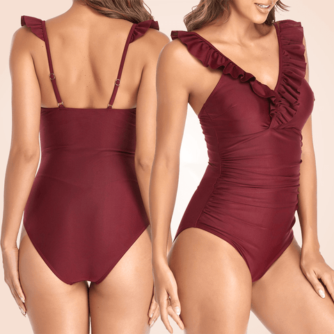 CurvyPower | Be You ! Swimwear Retro Front Criss-cross Ruffle One Piece Swimsuit
