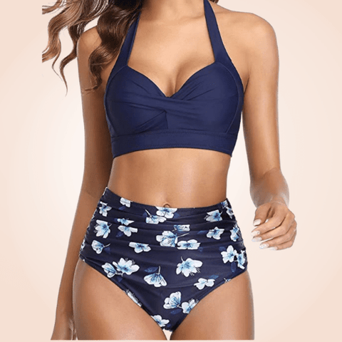 CurvyPower | Be You ! Swimwear Retro Halter Twisted Front Buckle Back Bikini Bra