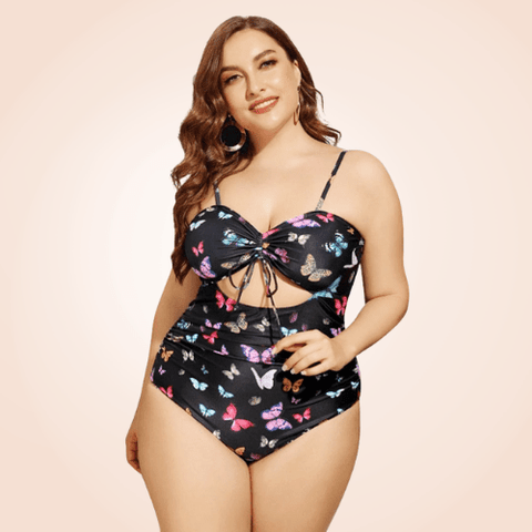 CurvyPower | Be You ! Swimwear XL Plus Size Butterfly Print Rib One Piece Swimwear