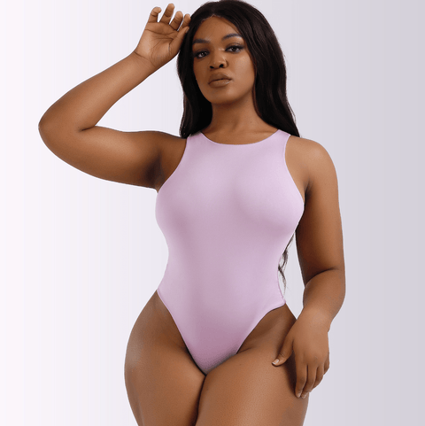 CurvyPower | UK thong bodysuit Pink / S Women's Round Neck Tank Sleeveless thong Shapewear Bodysuit