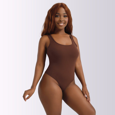 CurvyPower | UK Women's Sexy Sleeveless  Ribbed Round Neck Bodysuit Tank Tops